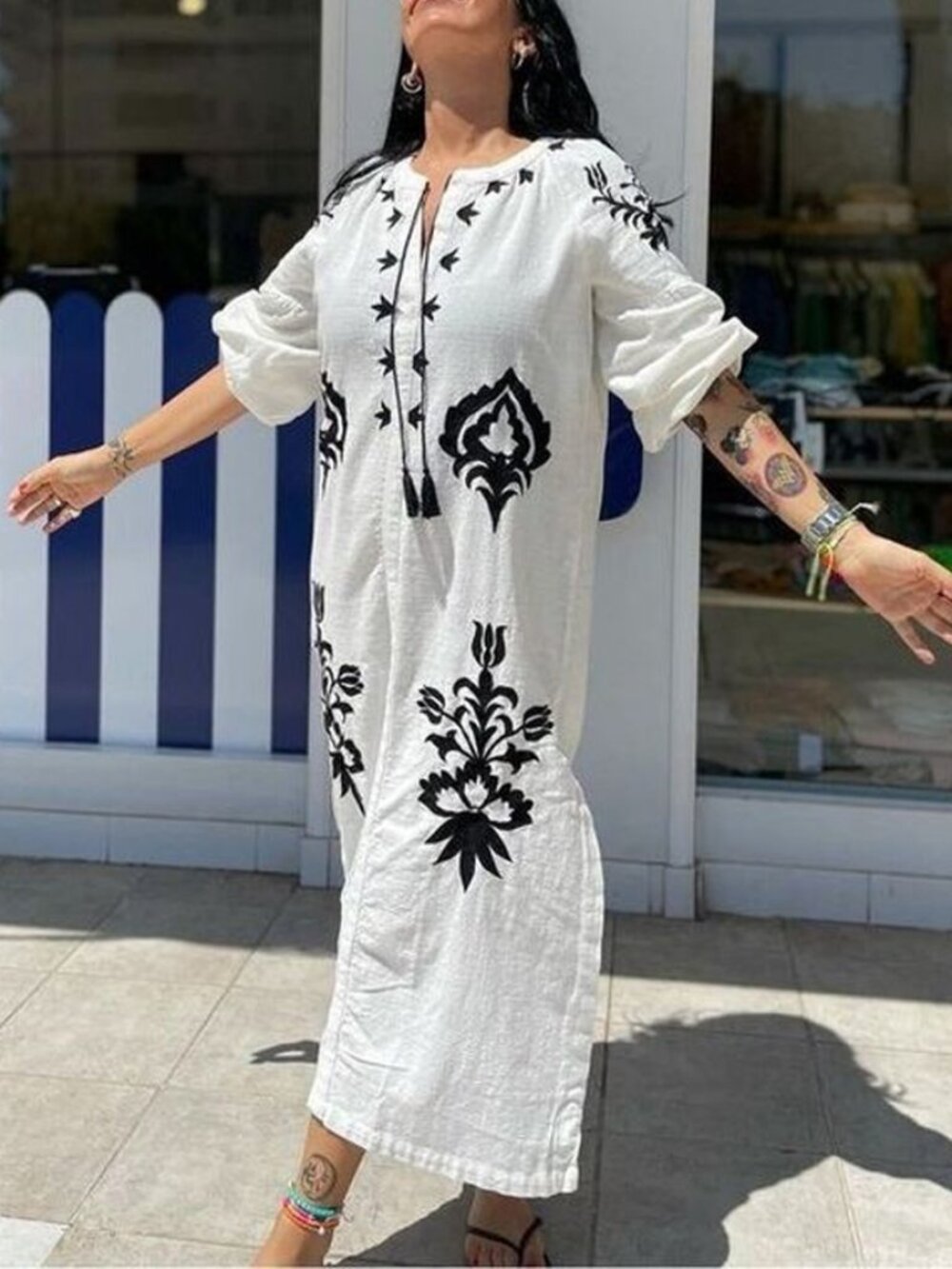 ZARA White Cotton Embroidered Bohemian Maxi Dress Size S